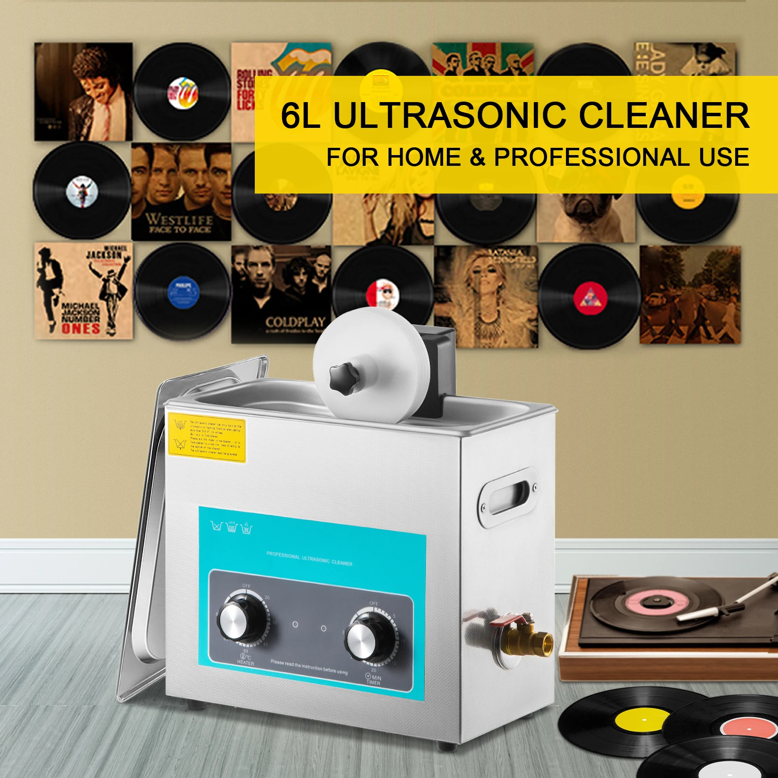 Vinyl Record Cleaner - SIHAO 6L Ultraschall-Schallplattenreiniger, Knopf, tragbare Mini-Ultraschallmaschine