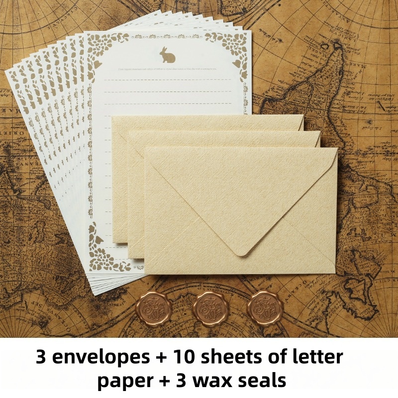 Vintage Collectible Stamps - 16-teiliges Vintage Leinen-Umschlag-Set Luxuriöse Hochzeitseinladungen Retro-Briefpapier