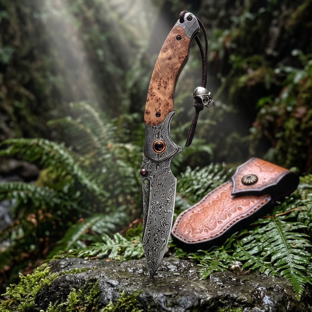 Vintage Collectible Pocket Knives - Hochwertiges Damastmuster-Klappmesser, Vintage Dekoratives Sammlerstück Taschenmesser