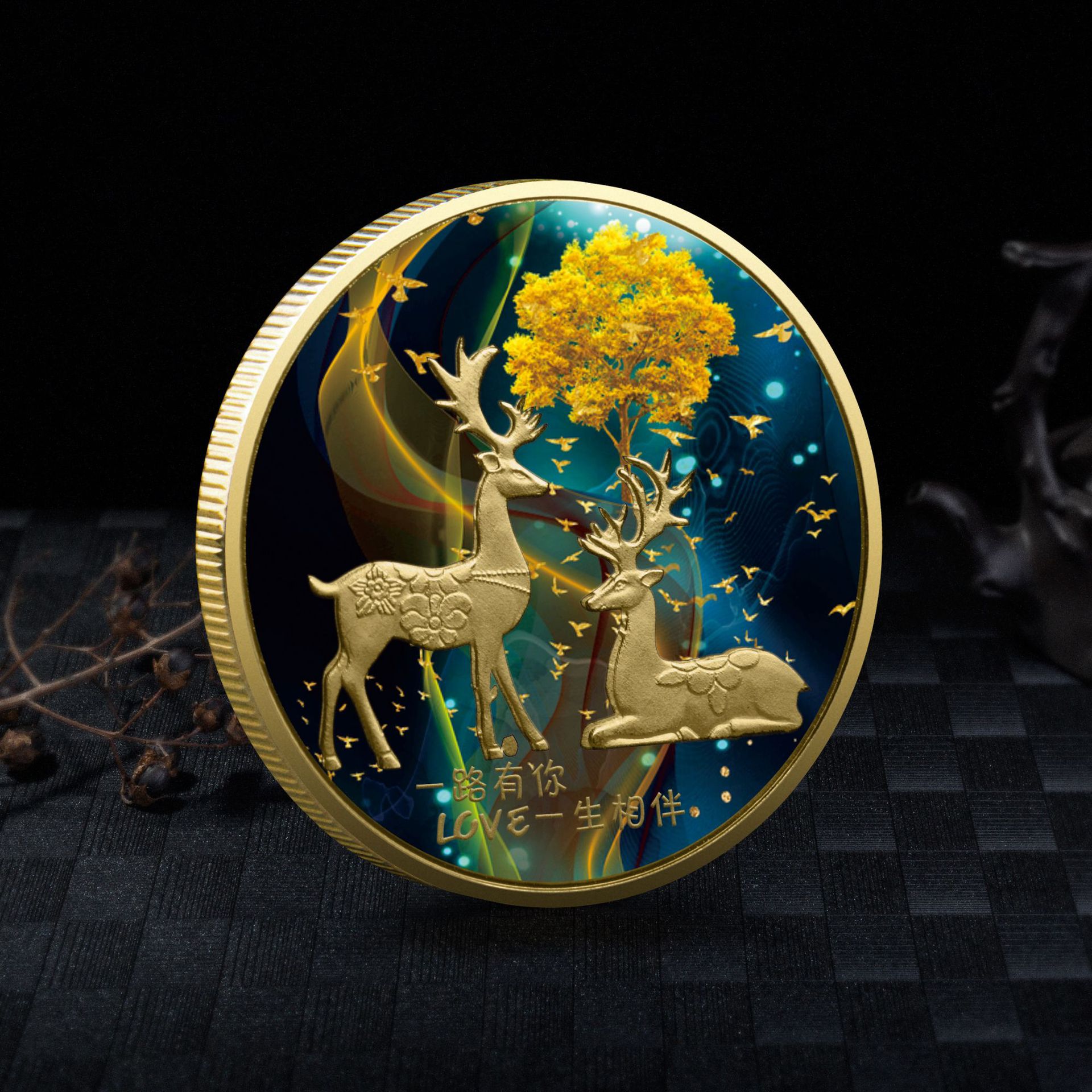 Vintage Collectible Coins - Hirschmünzen, Sammlerstücke, Liebe, Glücksbringer, Goldmünze, Vintage-Kollektion,